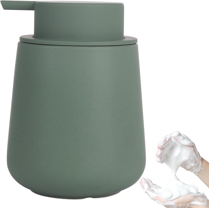 INGOFIN Ceramic Foaming Soap Dispenser - 12oz Foam Hand Soap Dispenser Bathroom, Modern Dish Soap Bottle with Pump for Kitchen, Matte Green - Image 1
